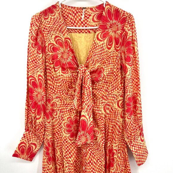 New Free People Napa Tie Front Maxi Dress in Sunshine Combo Women's XS - Picture 4 of 9